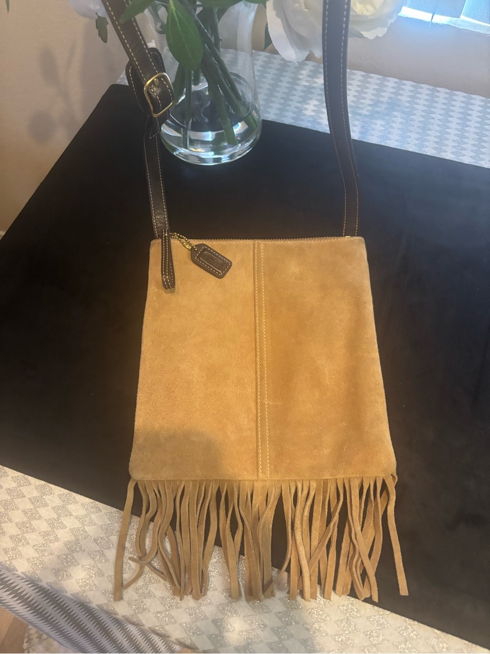 Coach Suede Fringe Crossbody Bag in Tan